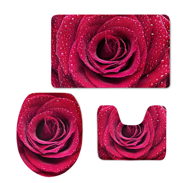 2049 30 De Réductionhugsidea 3d Rouge Jolie Fleur Rose Impression Tapis De Couverture De Siège De Toilette 3 Pièces Ensemble Plus Chaud Doux Salle