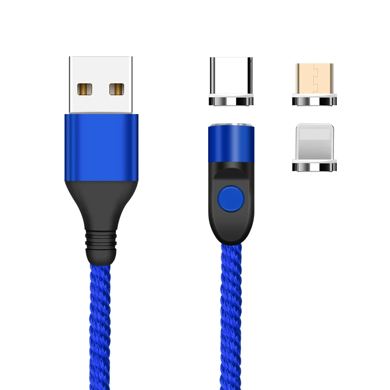 SUNPHG 3 в 1 Магнитный кабель type C для iPhone Lightning 3A кабель для быстрой зарядки Microusb шнур для huawei samsung 1 м провод для зарядки - Цвет: Синий