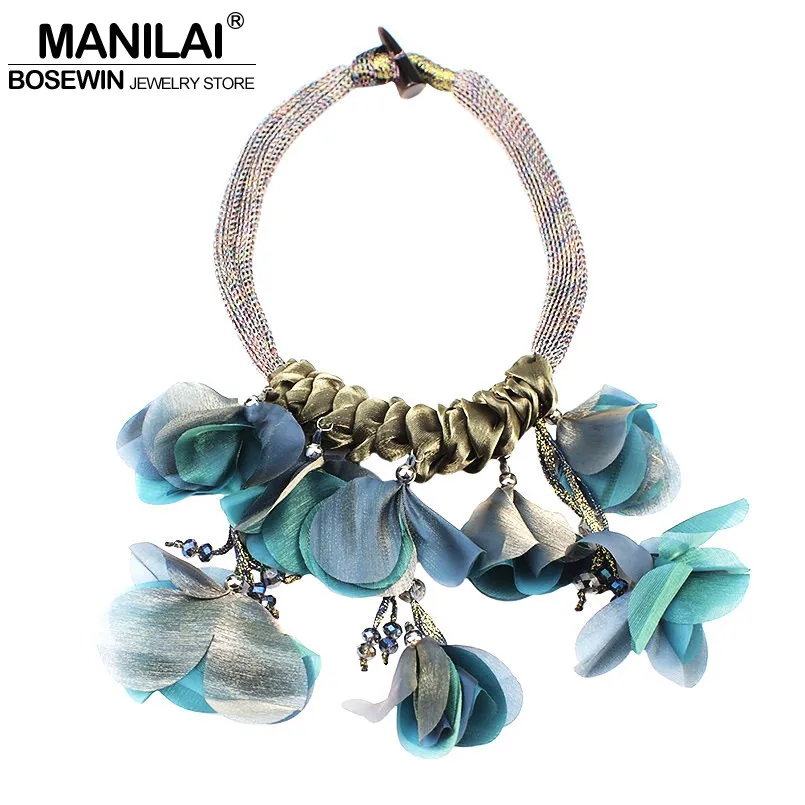 

MANILAI Big Flower Chokers Necklaces for Women Fashion Crystal Beads Statement Pendant Necklace Wedding Party Jewelry
