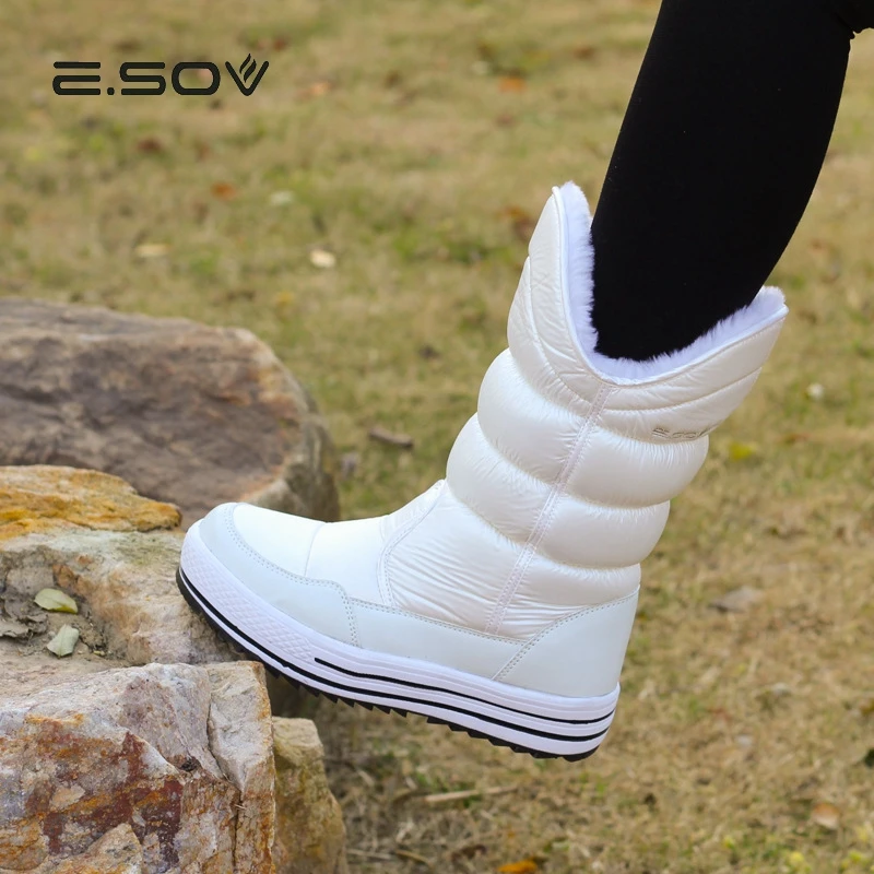 

ESOV Women's Snow Boots 2018 Winter Thick Plush Mid-calf Boot Shoes Woman Snow Boots Women Waterproof Rubber Sole Winter Boot