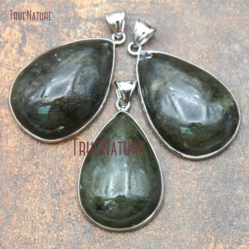 

Natural Stone Labradorite Bezel Setting Tear Drop Pendant 41x25mm PM12386