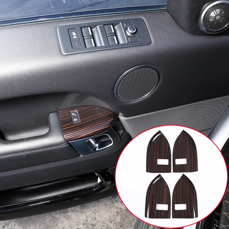 

4pcs Red Ash Wood Style ABS Plastic Child lock button Frame Tim Accessories For Landrover Range Rover Sport RR Sport 2014-2018