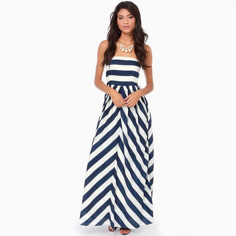 Witsources strapless sundresses women summer fashion off shoulder blue ...