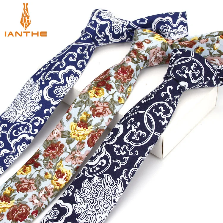 

100% Cotton Tie Flower Print Necktie Men Fashion Classical 6cm Slim Skinny Ties Flowers Wedding Party Business Necktie Bowtie