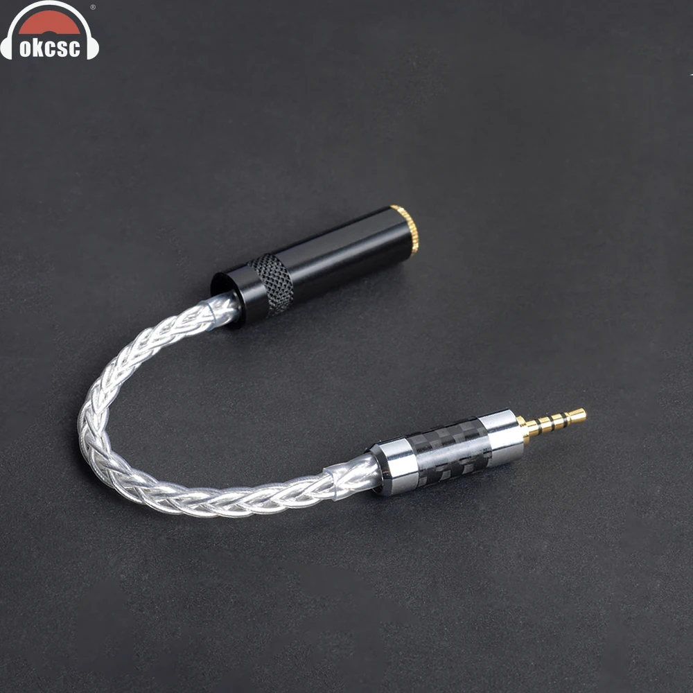 

OKCSC 2.5mm Balance Male Interface 4 Pole Plug Turn to 3.5mm Female Jack Adpter Cable 8 Core Single Plated Silver Audio Wire