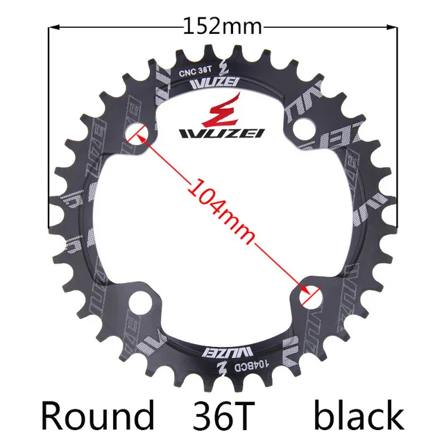 WUZEI Одиночная 11 скоростная система узкая широкая цепь BCD 104 круглая 32T 34T 36T 38T для MTB 11s 10s 9s коленчатое кольцо - Цвет: Black-36T