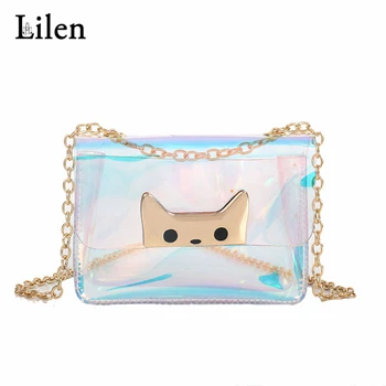

LILEN Women Transparent Bag Clear PVC Jelly Small Messenger Bags Laser Shoulder Bags Colorful Cartoon Mini Crossbody Bag