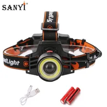 Светодиодный налобный фонарь XM-L T6+ COB 7000лм 4 режима для охоты, рыбалки, налобный фонарь с подзарядкой через USB, масштабируемый налобный фонарь 18650