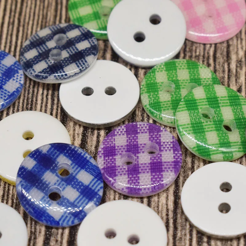 13mm 50Pcs Lattice Plaid Painting Buttons Resin Multicolour Button for Clothing Sweing Decorative | Дом и сад