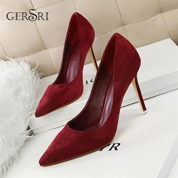 

Gersri 2020 New Women Pumps 9cm High Heels Shoes Female Party Wedding Wine Red Lady Pumps All-match Office Stilettos Ladies