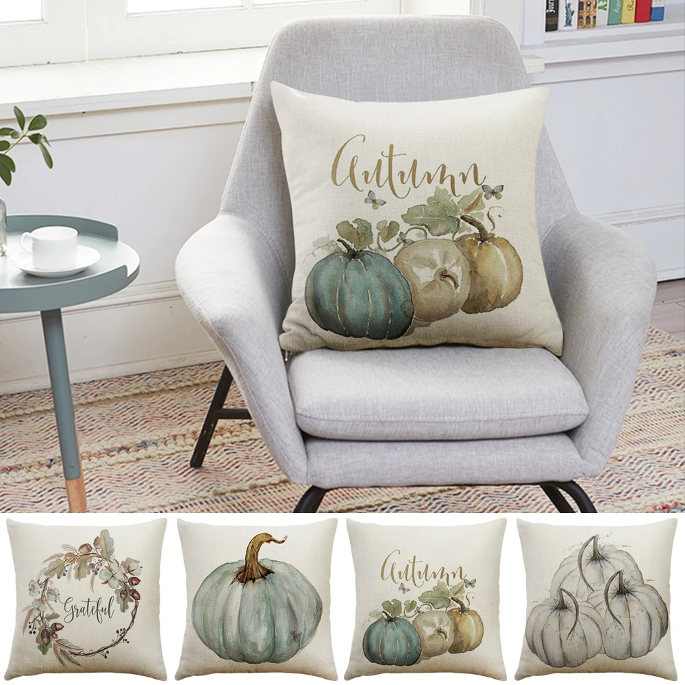 

Juneiour 1pc Pumpkin Cushion Cover Thanksgiving Autumn Decor Throw Pillow Case Sofa Bed Decor Printed Sofa Decorative Cushions