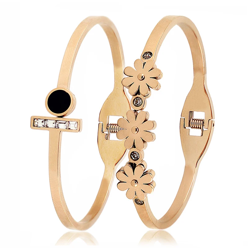 

New Arrival Rose gold Color 316L Stainless Steel Cubic zirconia Bangle Bracelets for Women Gift