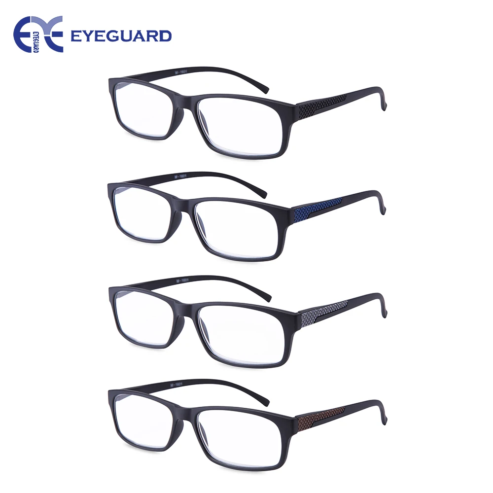 Reading Glasses Readers Spring Hinge Rectangular Sports Men 4 pairs//Pack M-1601