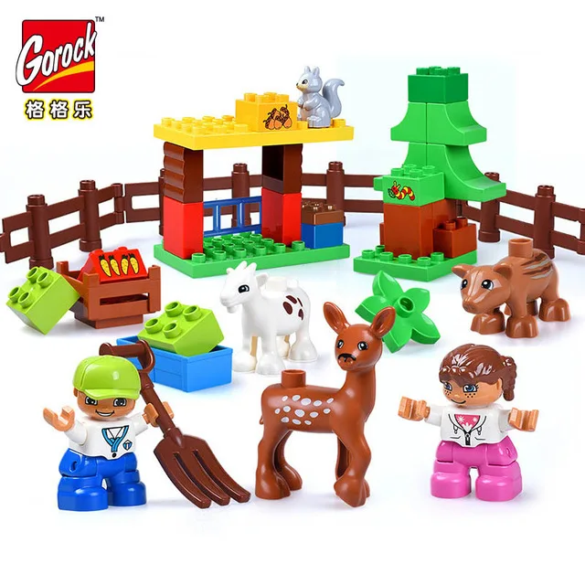 GOROCK Большой размер DIY Happy Farm Happy Zoo с животными набор Duplo блоки кирпичи развивающие детские игрушки для детей подарки на день рождения - Цвет: without box-39pcs