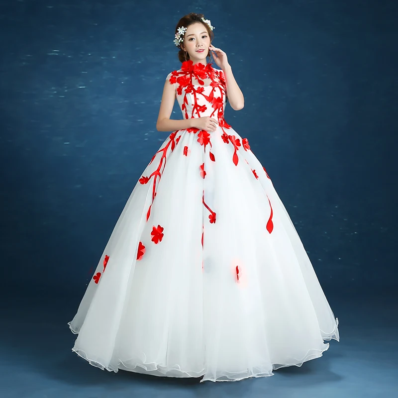 Trajes De Quinceaneras новое длинное бальное платье без рукавов с высоким воротом Цветочное платье размера плюс на молнии на заказ платье для выпускного вечера L