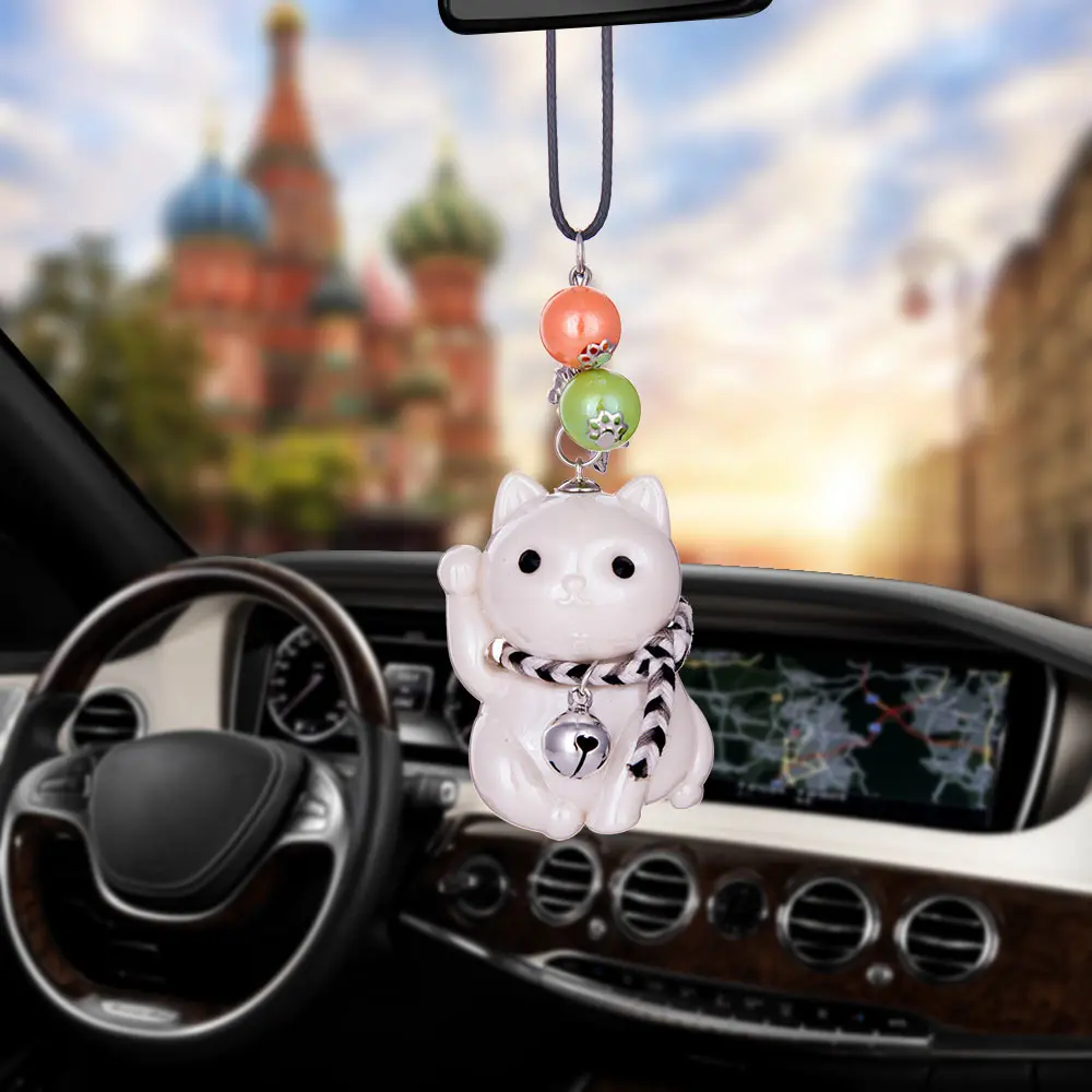 

Car Pendant Acrylic luncky Fortune Cat Automobile Decoration Charm Auto Interior Rear View Mirror Hanging Ornament Gifts Styling