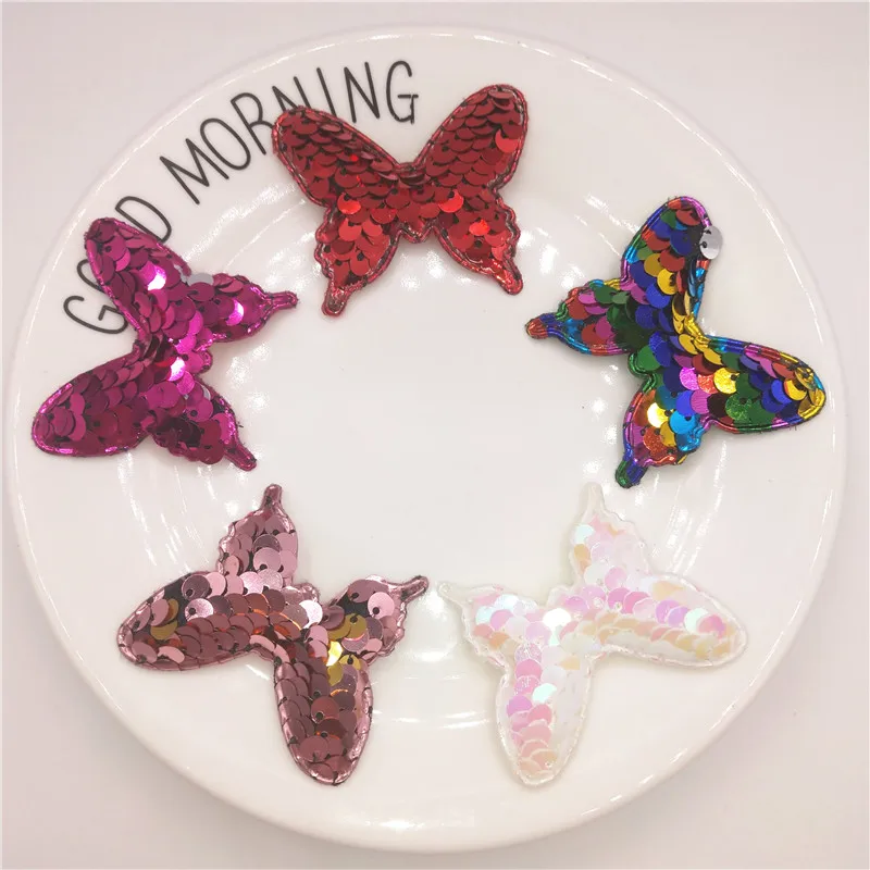 

Wholesale 120pcs/lot 5x4cm Sequin Butterfly Padded Applique for DIY Children headwear Accessories & DIY Craft Decoration