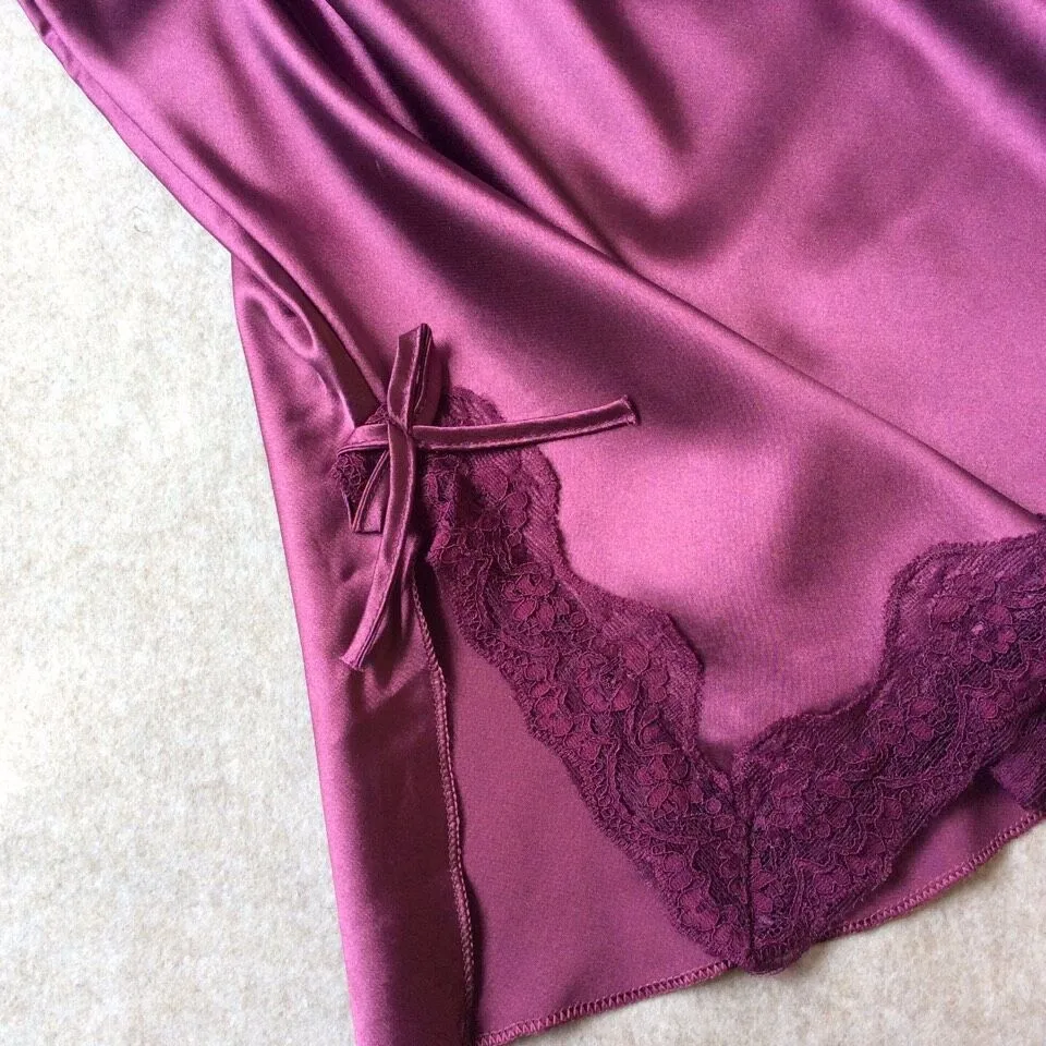 Сексуальная женская ночная сорочка Мини Женская Глубокий v-образный вырез на бретелях юбки летнее атласное Ночное платье кружевная Пижама