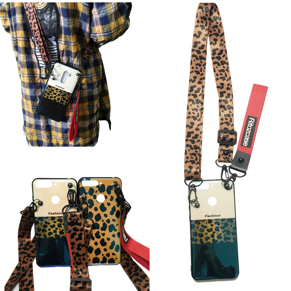 

case for huawei honor 9 lite case cover luxury blue ray leopard shoulder strap soft silicon phone cases for huawei honor 9 lite