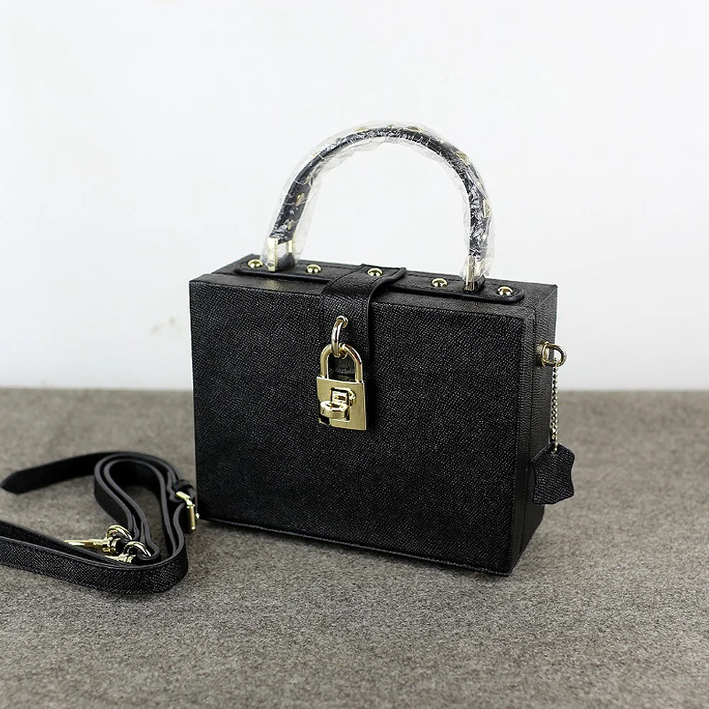 

2018 Spring and Summer New Fashion Vintage Box Hand-held Single-shoulder Lock Doctor's Bag Hard Solid Messenger Elegant
