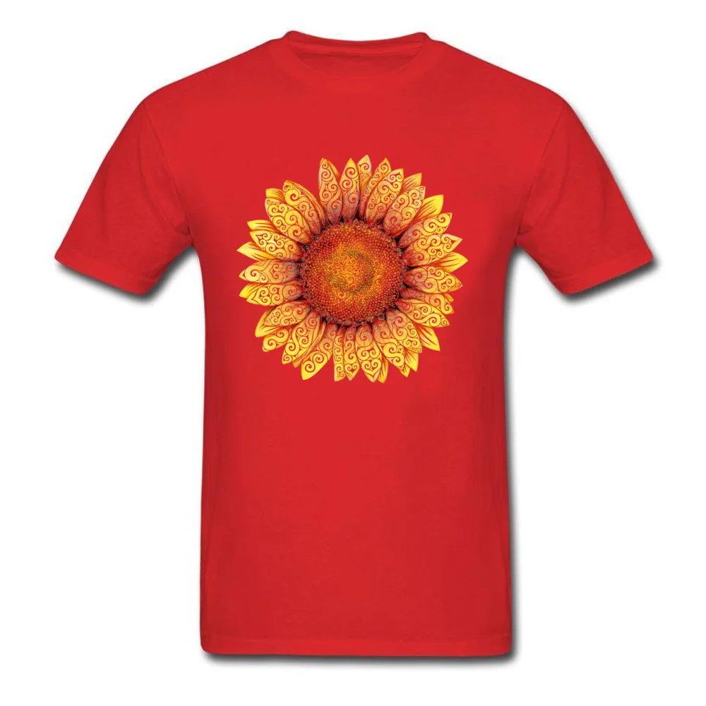 Swirly Sunflower Slim Fit Summer 100% Cotton Crewneck Mens Tops Shirts Printed Clothing Shirt 2017 Popular Short Sleeve T-shirts Swirly Sunflower red