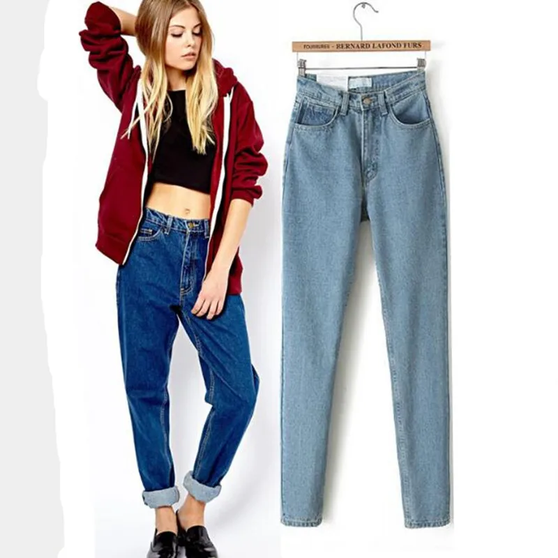 

Mom Jeans High Waist Pants For Women Vintage Denim Boyfriend Black Blue Casual Slim Pencil Jeans Trousers Female Big Plus Size