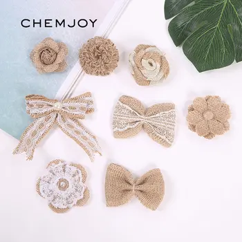 

24PCS Assorted Burlap Rose Flowers Handmade Rustic Bowknot with Faux Pearls for DIY Craft Bouquets Home Wedding Party Decoration