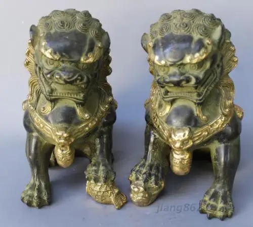 

6" China Bronze Gilt Fine Workmanship lion Of Statue