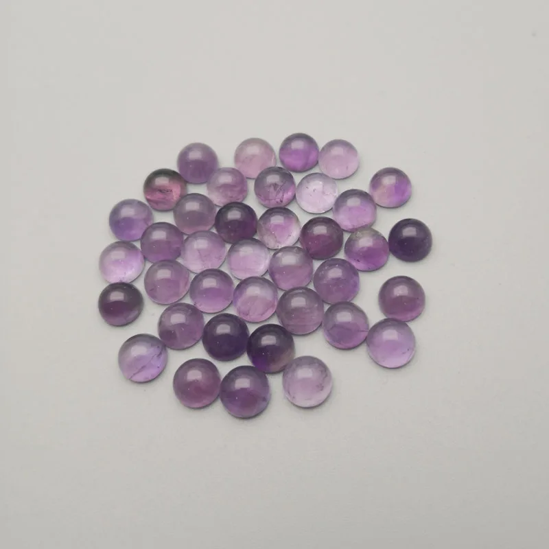 

fashion Amethysts Natural Stone round Beads 6MM cabochon Ring accessories 50Pcs/lot Free shipping no hole Flat-bottomed arc