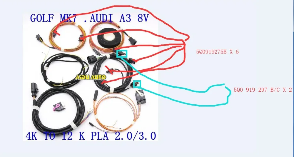 Автомобильная парковка PLA 2 0/3 0 4K до 12K установочный жгут проводов для VW Golf MK7 Audi A3