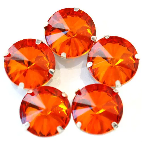 5 размеров, круглые разноцветные стразы Rivoli с пришивкой, с серебряным клешом, стразы с плоской задней стороной, стразы с пришивкой для одежды Y1757 - Цвет: Orange