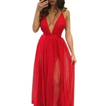 

Women Solid Empire Sleeveless Sexy V Neck Strappy Long Ankle-Length Party Sexy Dress Sexy Female Red Summer Dress Women A20