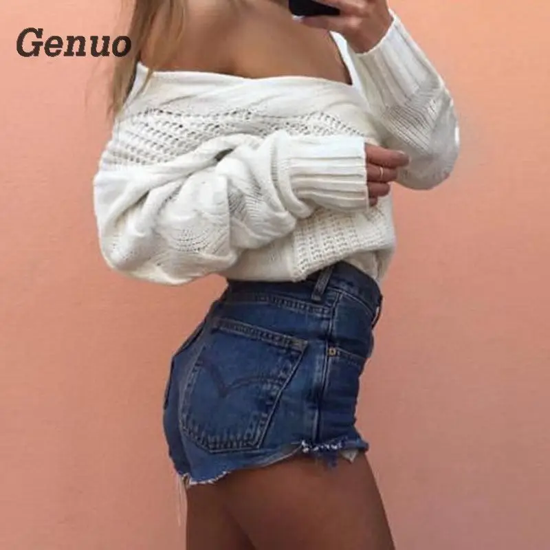 Sexy White Women Sweaters And Pullovers 2018 Autumn Winter Warm Knitted Sweater V Neck Off Shoulder Sweaters Knitwear Pullovers