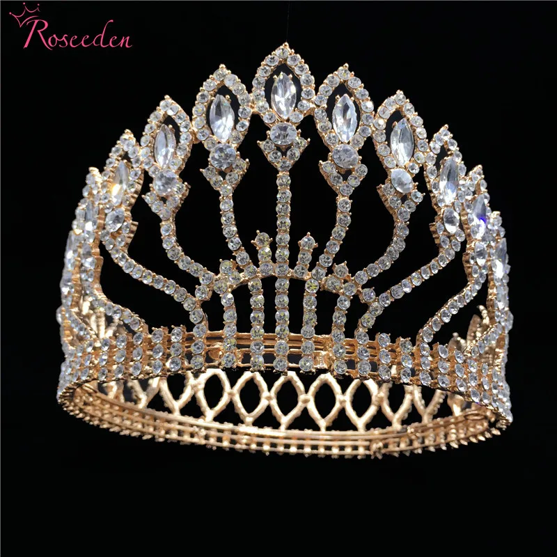 Gold New Tall Royal Wedding Tiara Full Crown Pageant Beauty Crowns