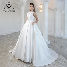 Элегантное атласное свадебное платье, юбка-лебедка, бальное платье с бантом на спине, платье невесты, платье принцессы на заказ, Vestido de Noiva M105