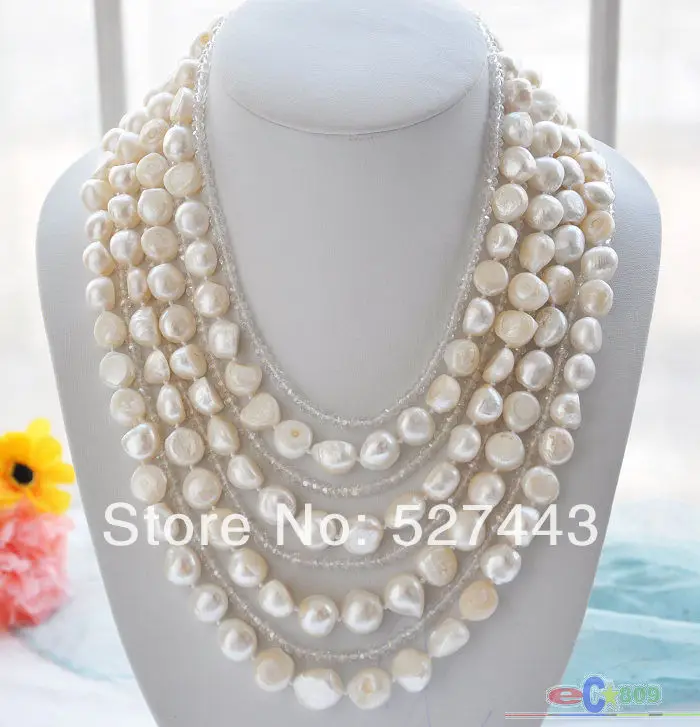 

Wholesale 8row 17-25" WHITE BAROQUE freshwater pearl faceted crystal necklace