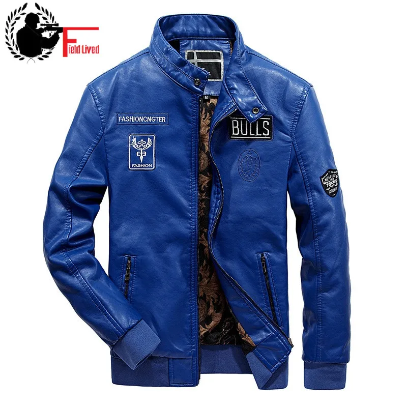 Brand 2019 Motorcycle Autumn Leather Jacket Men PU Youth Clothing Top Faux Leather Jackets Male Business Casual Winter Coat Blue