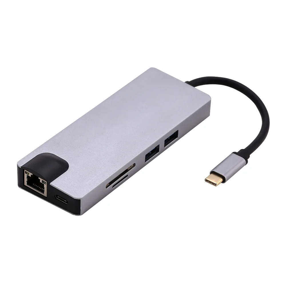 N20D type-c к HDMI+ VGA+ RJ45+ PD USB3.0* 2+ SD+ TF 8 в 1 многофункциональные преобразователи для подключения apple гигабитная сетевая карта конвертер