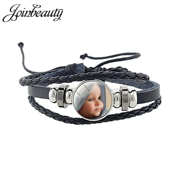 

JOINBEAUTY Photo Multilayer Leather Bracelet Custom Handmade Round Glass Cabochon Girls&Boys Bangle NA01
