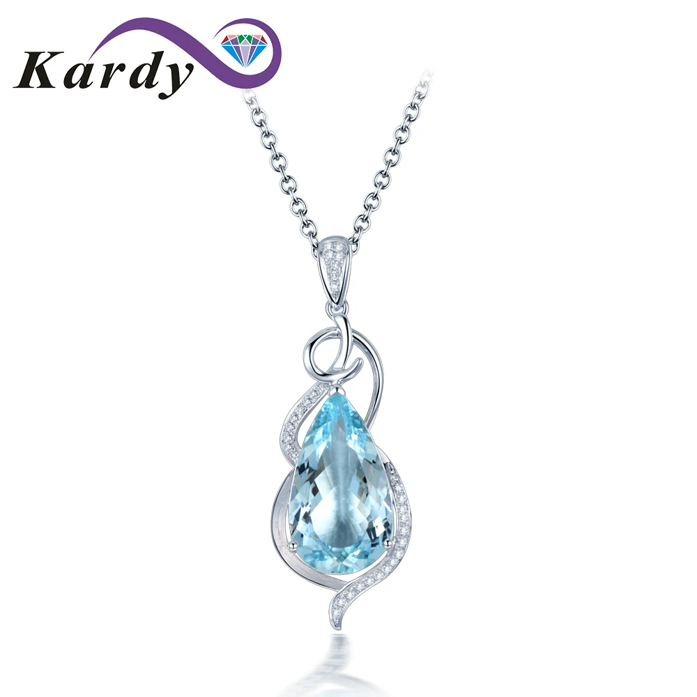 

Elegant Genuine Natural Aquamarine Diamond Pear Cut 14K White Gold Wedding Emgagement Party Fashion Necklace Pendant for Women