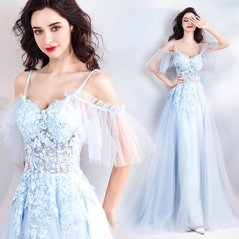 Vestido de festa Longo спагетти ремень синий Вечерние платья Длинные официальная