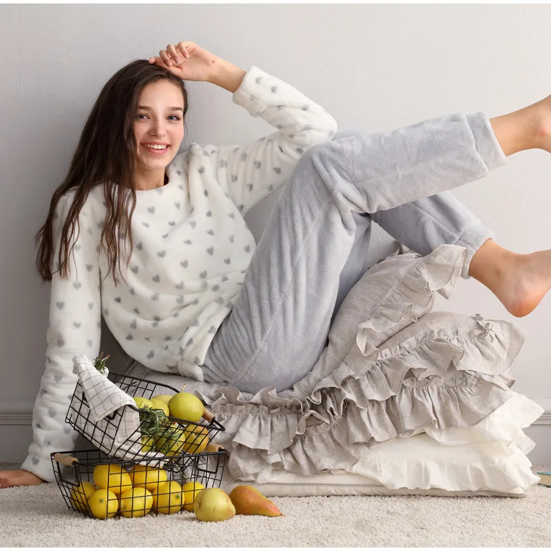 Женские Фланелевые Пижамные комплекты, бархатные теплые пижамные комплекты с длинным рукавом, Зимняя женская мягкая одежда, пижамные костюмы