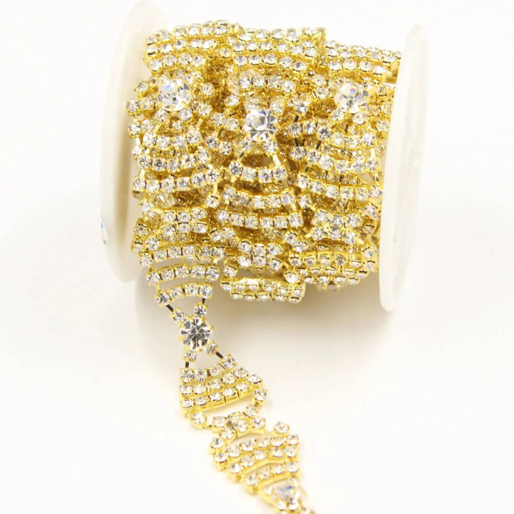 1 ярд 1.7 см Ширина Прозрачный Кристалл Rhinestone Отделка Серебряный/Золотой Placted