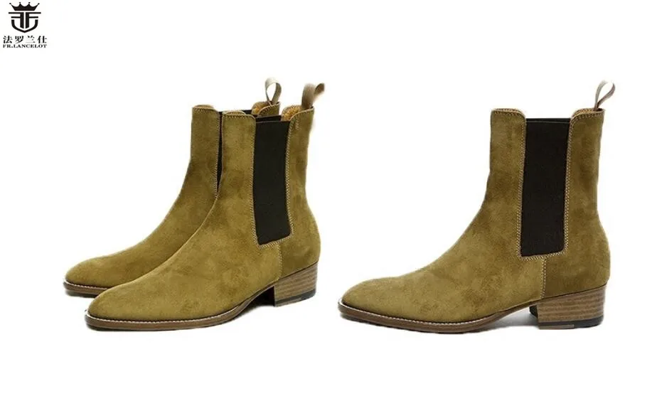 Luxury Brand Print Leather Booties Genuine Leather Chelsea Boots Print Ankle Boots Men Fashion Autumn