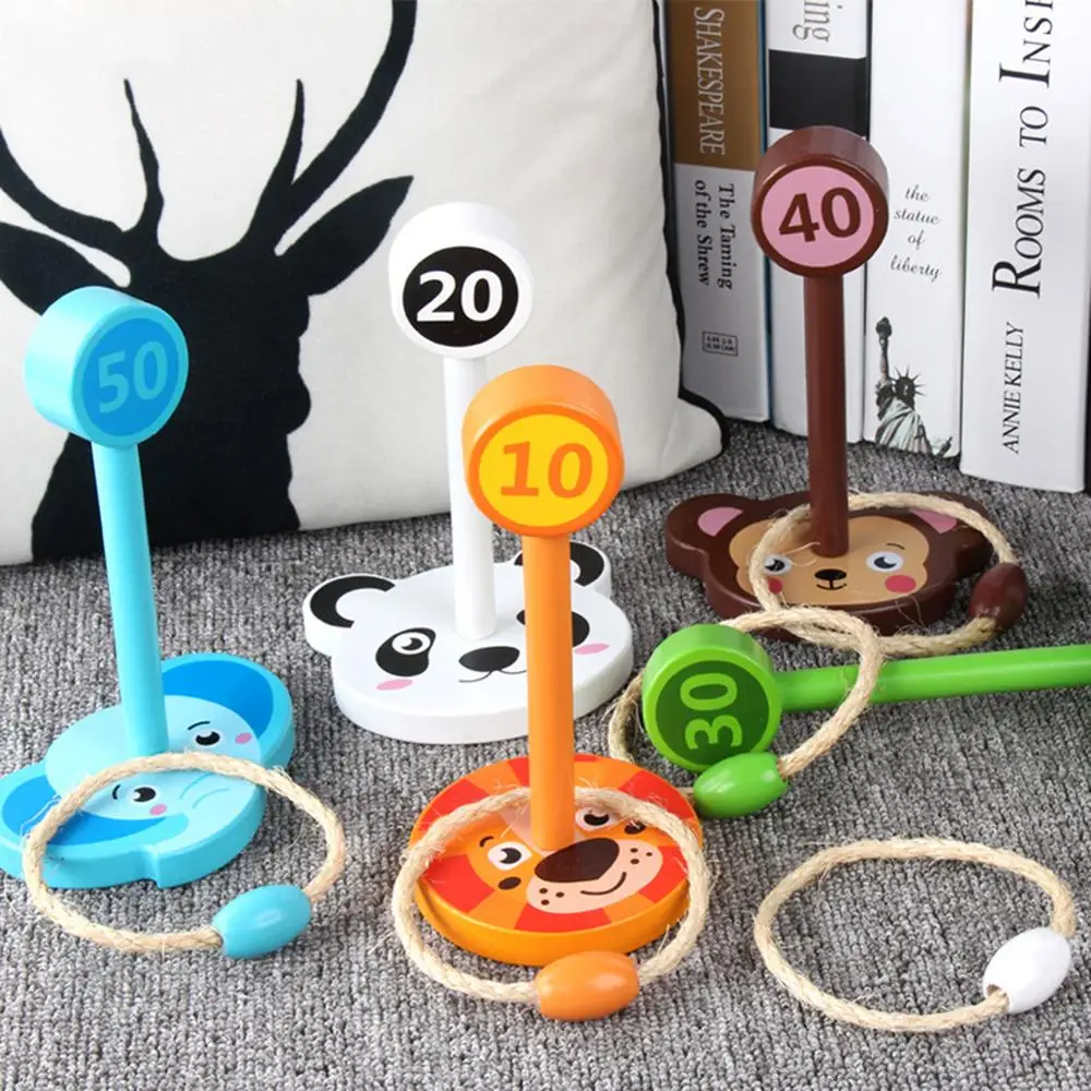 

5Pcs/Set Wooden Animal Targets Throwing Ring Toss Game Garden Game Pool Toy Family Interactive Toy Fun Set for childre
