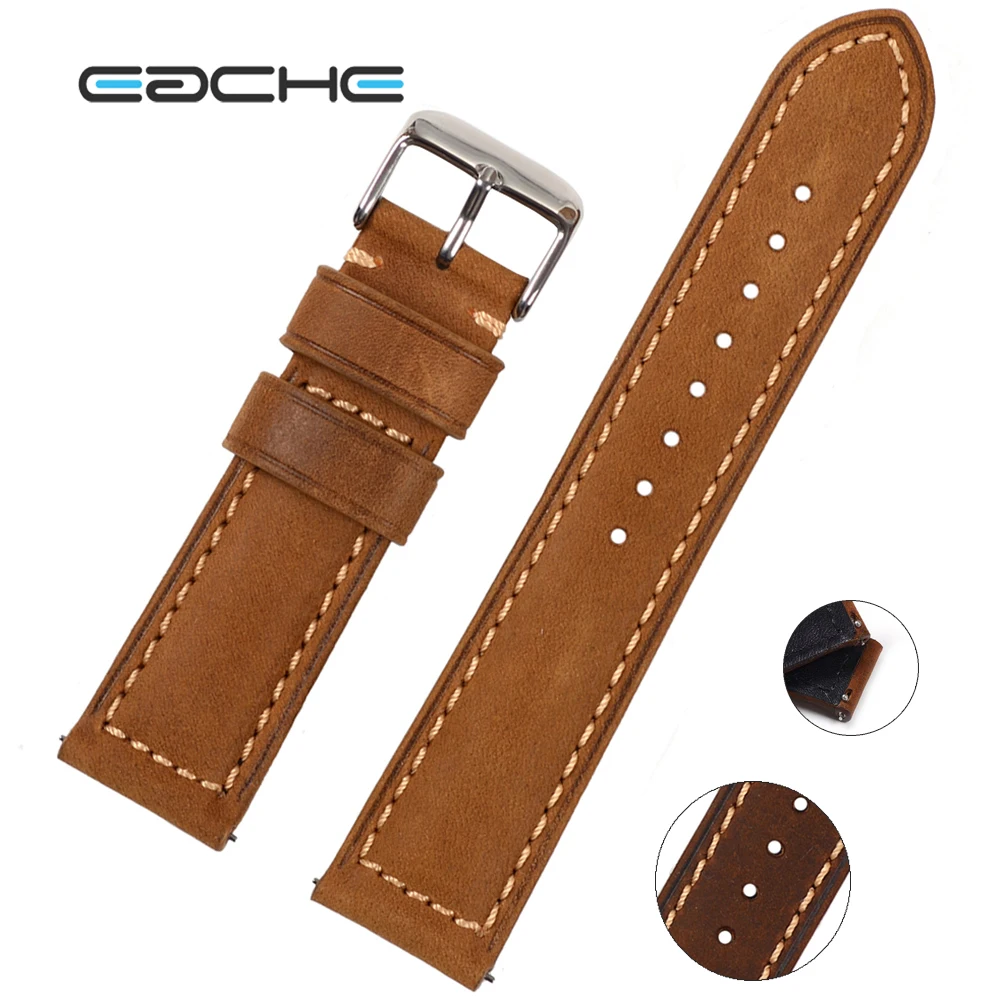 

EACHE Genuine Leather Watch band With Quick Release Spring bar 20mm 22mm Silver Buckle Dark/Light Brown In Stock