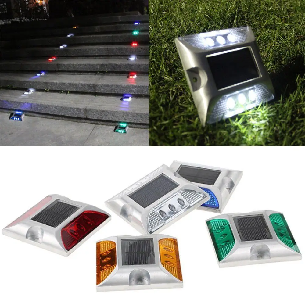 

Aluminum Waterproof LED Solar Powered Road Stud Light Reflective Ground Light Path Deck Dock Warning Light 5 colors 105*105*24