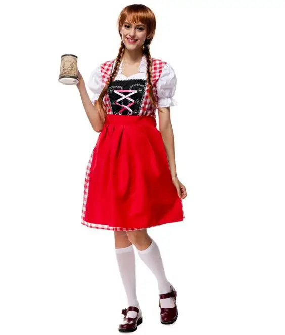 Halloween font b cosplay b font Beer Festival vestido red dress Female Maid Beer girl lolita