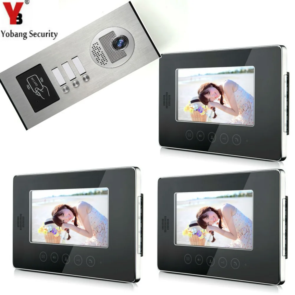 

Yobang Security 3 Apartment Video Intercom Doorbell Door Phone System IR 1000TVL Camera Doorbell Camera with 3 button 3 Monitor