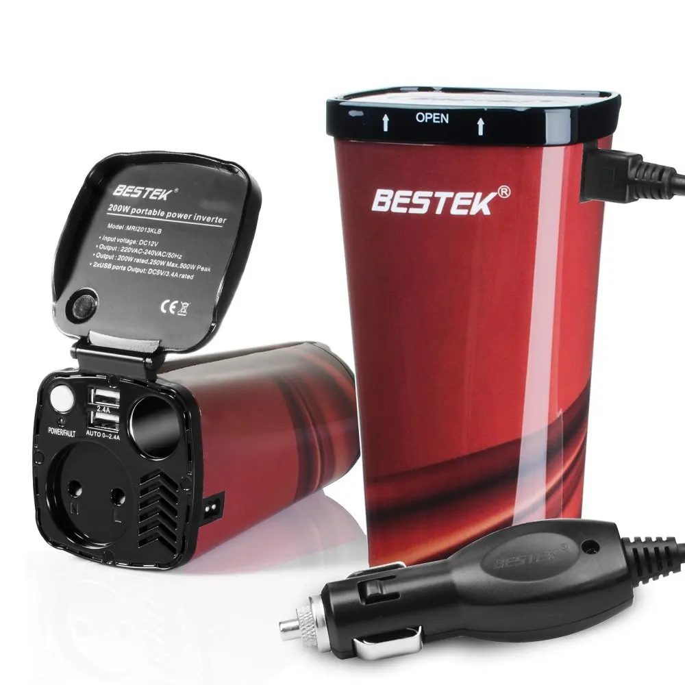 

BESTEK 200W Car Inverter 12V 220V AC To DC Power Converter Adapter Power Supply 4.5A Dual USB Car Charger EU AC Socket Outlet